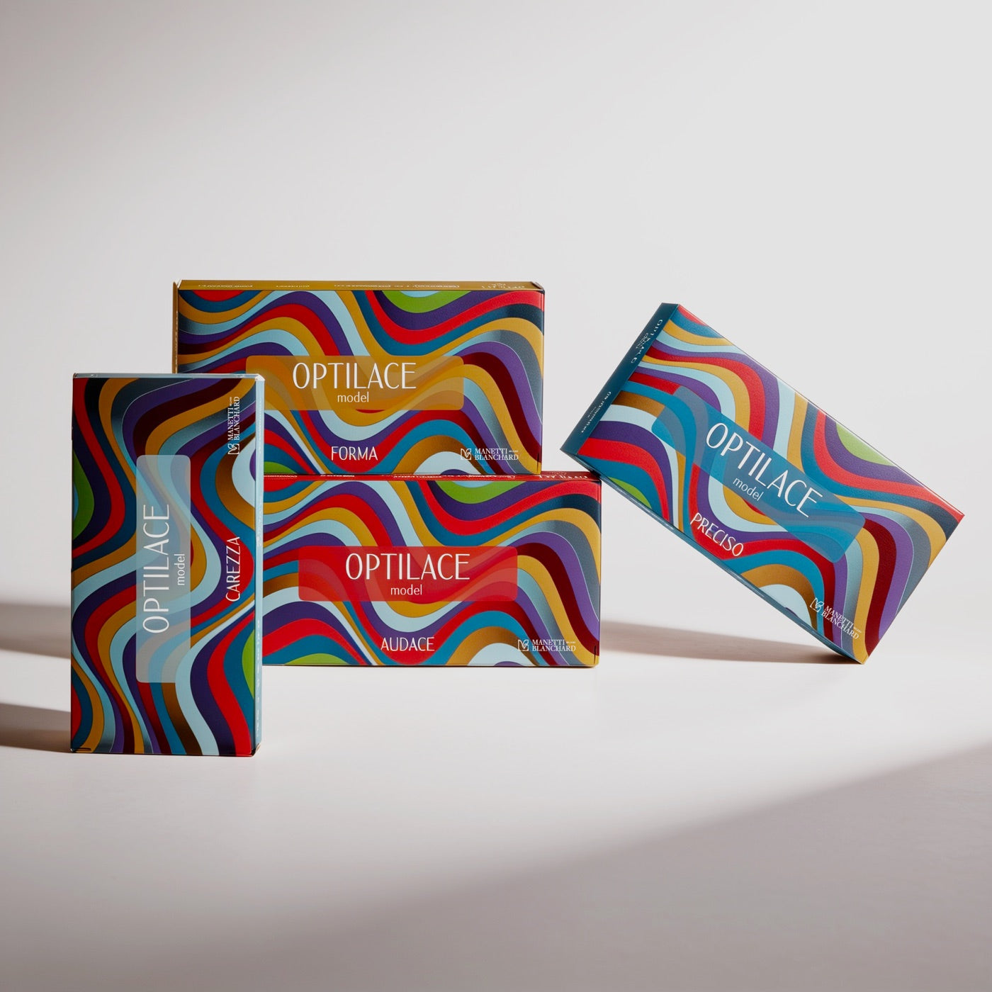 Packaging della linea Optilace Model di Manetti Blanchard