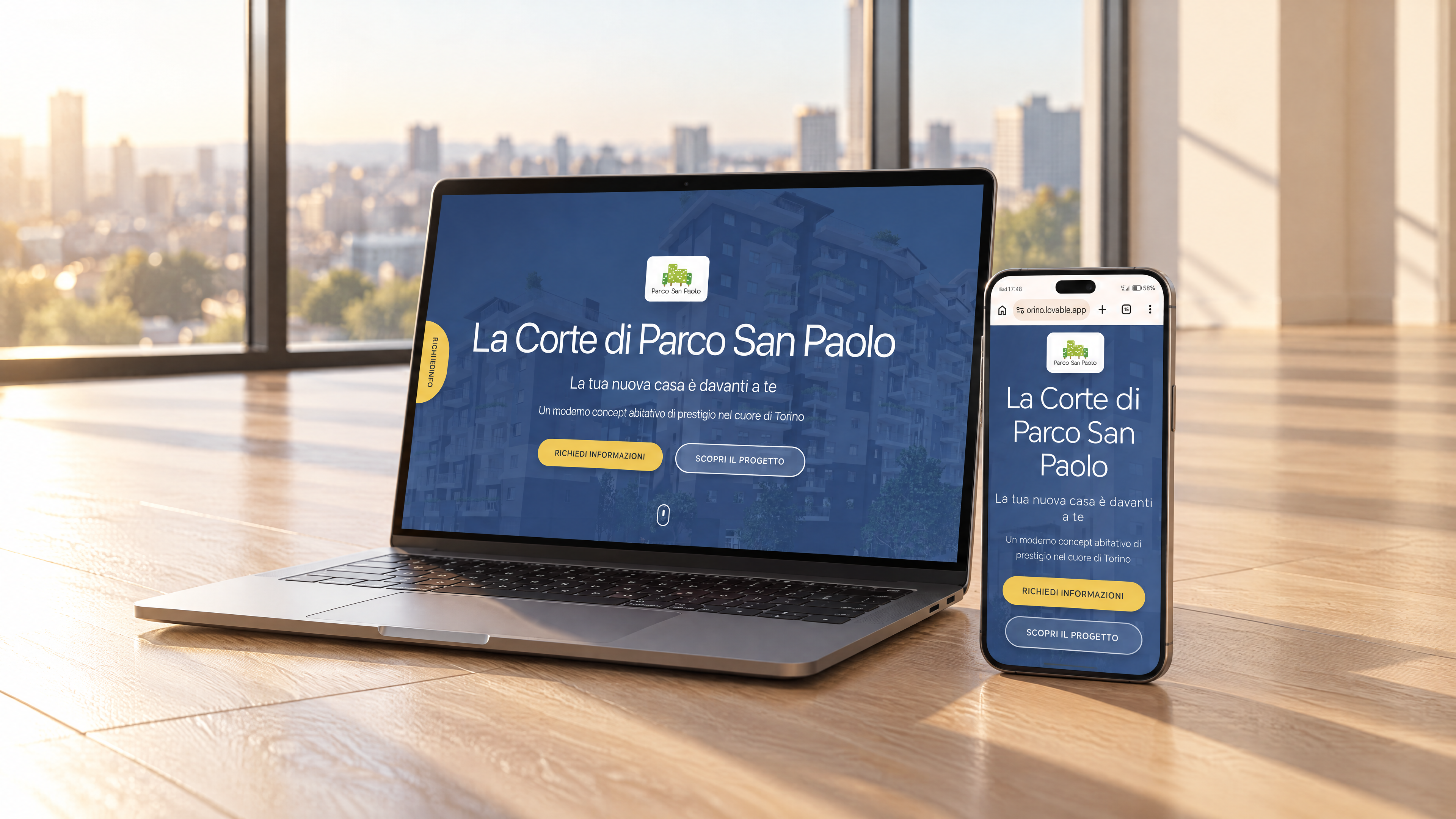 La landing La Corte di Parco San Paolo su laptop e smartphone